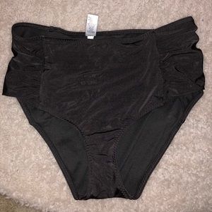 Athleta High-Waisted swim bottoms in dark gray.